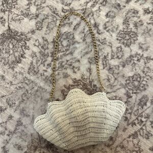 Talbots White Woven Shell Mini Bag with Gold Chain